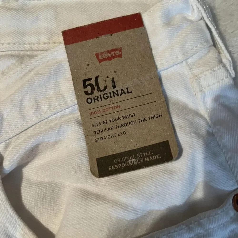 Levi's 501 Jeans Mens Size 38 White Denim Regular Straight Button Fly 30 Inseam